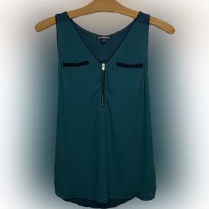 Express Emerald Green Sleeveless Blouse with Zipper Front Small Petite